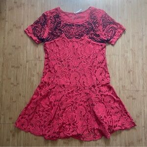 Free People Red Lace Babydoll with Black Embroidery